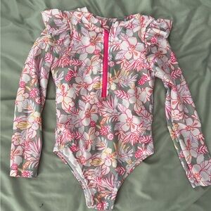 Wonder Nation Pink and White Floral Kids Swim One Piece